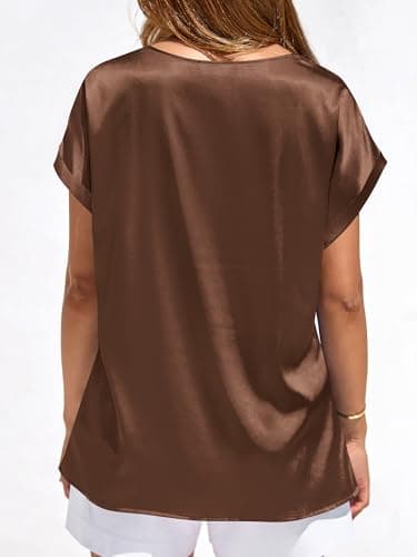 BTFBM Summer Tops for Women 2026 Dressy Satin Blouses Loose Crew Neck Short Sleeve Shirts Work Business Casual Outfits view 4