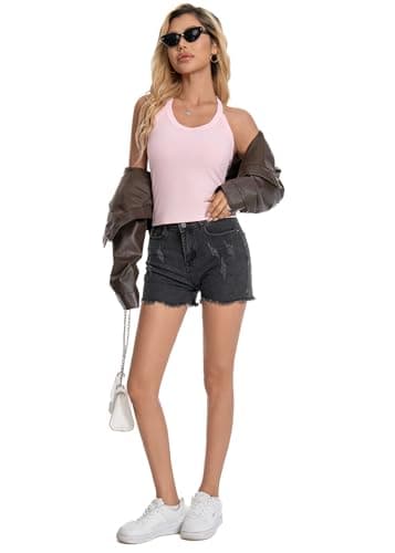 LuneNuelle Womens Racerback Tank Tops - Cami Ribbed Basic Camisole V Neck Casual Trendy Slim Fit Sleeveless Tank 2 Pack view 5