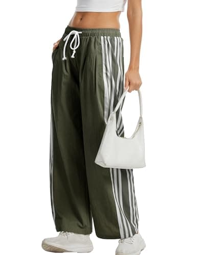 DAOAO Side Striped Pant Cotton Pants for Women Casual Y2K Palazzo Wide Leg Track Pants Drawstring view 6
