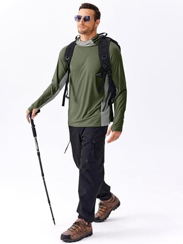PINSPARK UPF 50+ Sun Hoodie Long Sleeve Fishing Shirts for Men with Mask | Cooling rash guard fishing shirts for men. Quick dry lightweight athletic performance gear for hiking running and outdoor view 2