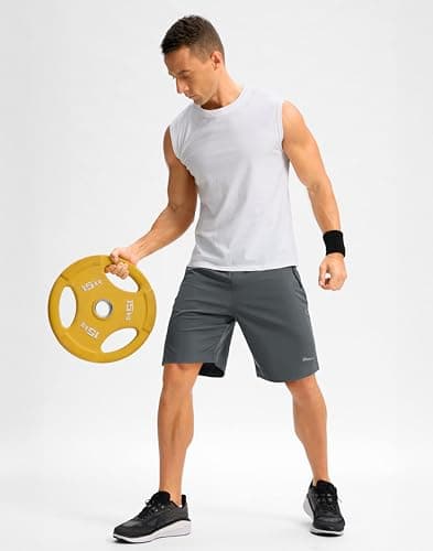 Pudolla Mens Shorts 5"/9" Gym Shorts with Zipper Pockets Lightweight Quick Dry Running Shorts for Men(Iron Grey L9_S) view 6