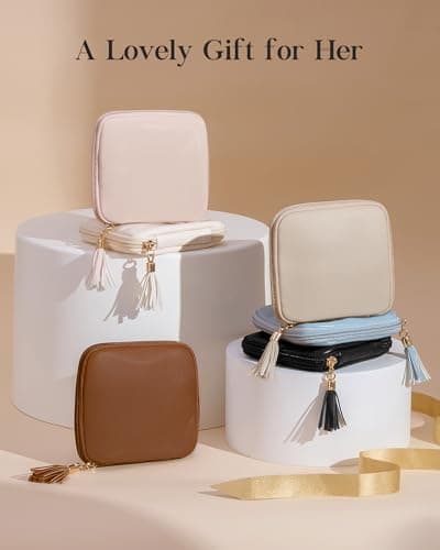 Lolalet Travel Jewelry Case Organizer, Small Jewellery Pouch with Compartments for Storage, Soft Velvet Bag for Traveling Women, Packing for Necklaces, Earrings, Bracelets, Mothers Day Gifts -Oatmeal view 2