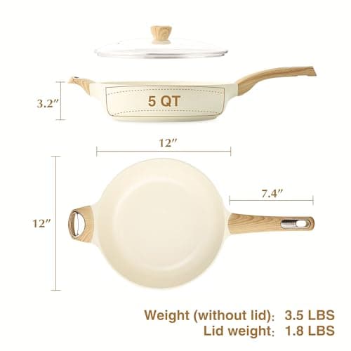 SENSARTE Ceramic Nonstick Frying Pan Skillet with Lid, 12 Inch Large Deep Frying Pan, 5 Qt Saute Pan, Induction Pan, Healthy Non Toxic Cooking Pan with Helper Handle, PFOA PFAS PTFE Free view 2