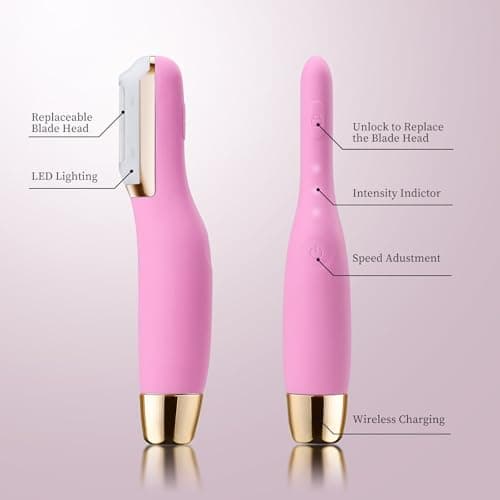 CEVEK Sonic Dermaplaning Tool - Electric Facial Hair Remover for Women & Eyebrow Trimmer, Exfoliating Face Razor with 16 Replacement Blades (6 Months Supply) for Peach Fuzz & Dead Skin (Pink) view 4