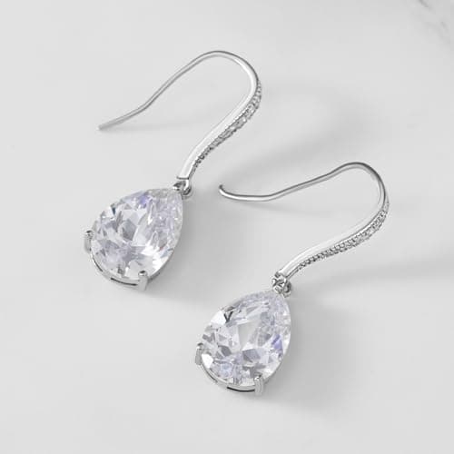 SWEETV Teardrop Wedding Bridal Earrings for Brides Birdesmaids, Silver Sparkly Cubic Zirconia Drop Dangle Earrings for Women Prom Jewelry Gifts view 6