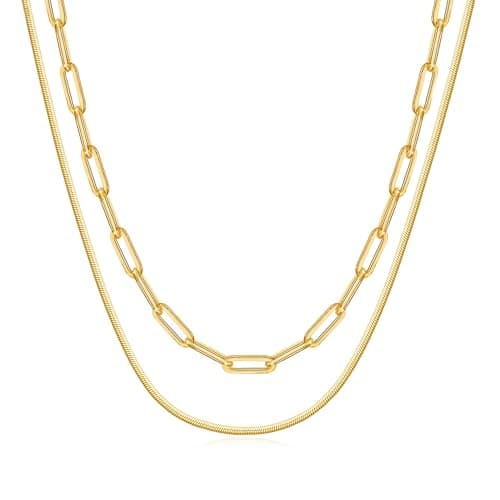 JNZSSWHJJH Gold Chain Necklace for Women - 18K Gold Plated Gold Chain Necklace Layered Herringbone Rope Snake Paperclip Chain Necklaces Dainty Gold Chain Necklace for Women Gold Jewelry Gifts — image 1