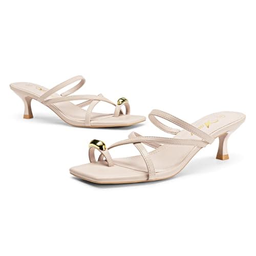 Athlefit Women's Square Open Toe Kitten Heels Strappy Flip Flop Low Heels Slip On Thong Heeled Sandals view 6