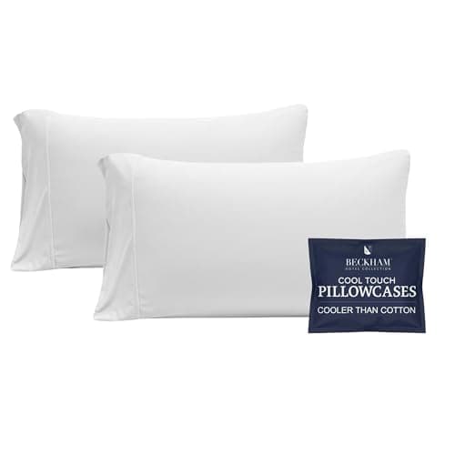 Beckham Hotel Collection Cooling Pillowcases for Hot Sleepers, King Size Set of 2, Cool Bedding, Envelope Closure, Silky Soft, Breathable, Moisture-Wicking, White view 1