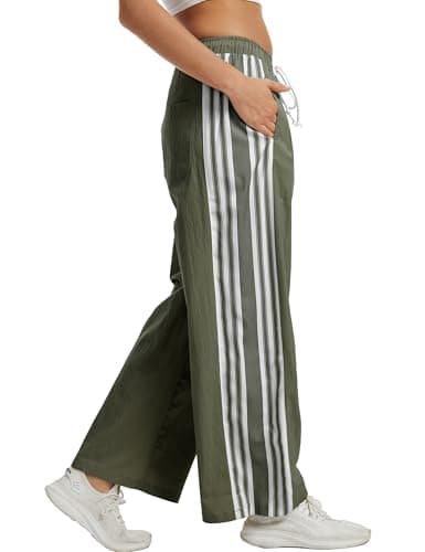 DAOAO Side Striped Pant Cotton Pants for Women Casual Y2K Palazzo Wide Leg Track Pants Drawstring view 4