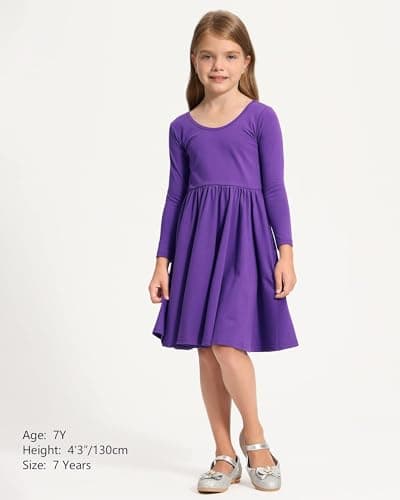 Stelle Long Sleeve Girls Dress Toddler White Dresses Skater Twirl Cotton A-Line Dress for School Casual view 3