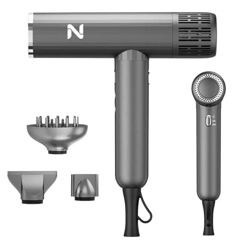 Natrial Ionic Professional Hair Dryer with Diffuser for Curly Hair,1600W&110000RPM High Speed Blow Dryer for Women,Fast Drying,Lock Function,Low Noise,Lightweight for Home Travel Salon,Gray — image 1