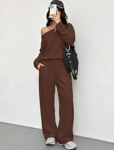 Off the Shoulder Lounge Sets 2 Piece Fall Outfits for Women Sweatsuit 2026 view 3