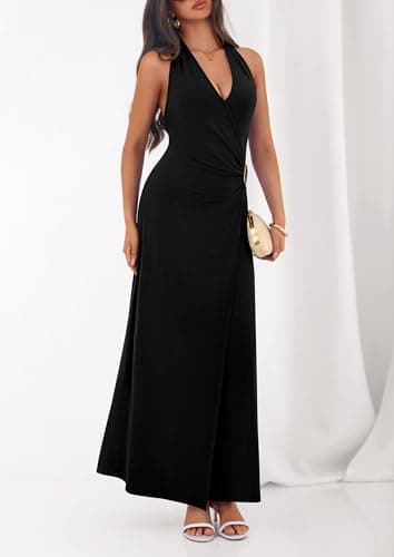 PRETTYGARDEN Halter Dresses for Women 2026 Elegant Classy Spring V Neck Tie Backless Summer Wedding Guest Cocktail Midi Dress view 6