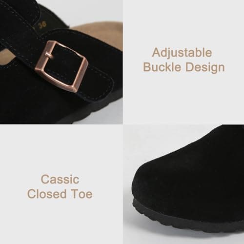 Dumalum Suede Clogs for Women and Men - Adjustable Buckle Slip-on Cork Footbed Mules with Antislip Sole - Unisex Slippers view 3