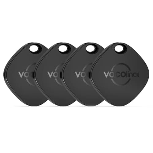 [Apple MFi Certified] VOCOlinc Air Tracker Tags 4 Pack Black, Smart Key Finder Work with Apple Find My APP (iOS Only,Not for Android), Item Locator for Luggage Suitcases/Bag/Wallet,Replaceable Battery