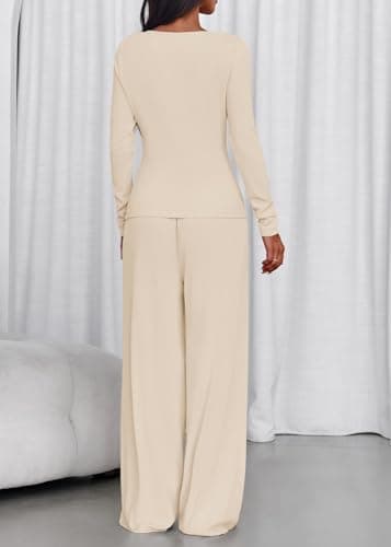 Lazysmile Lounge Sets For Women 2 Piece Sets Fall Outfits Long Sleeve Tops with Wide Legs Pants Casual Matching Set view 2