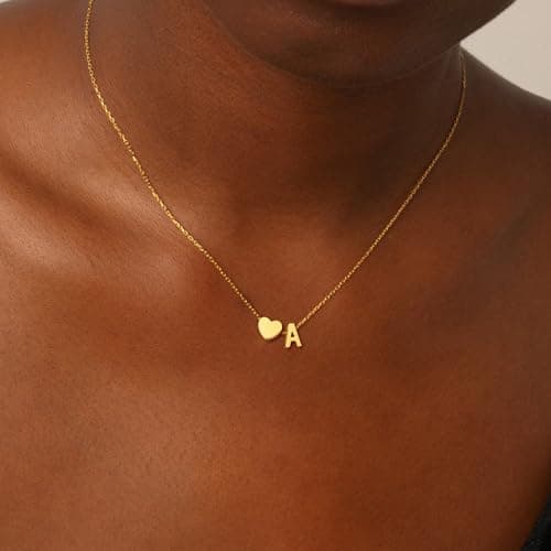JNZSSWHJJH Heart Initial Necklaces for Women Girls, 18K Gold Plated A-Z Initial Necklace Tiny Heart Necklace Dainty Gold Initial Necklaces for Women Trendy Jewelry Gifts for Teen Girls view 2