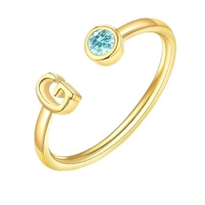 ZNBOH Gold Birthstone Initial Rings for Women Non Tarnish Dainty 14K Gold Plated Adjustable Letter Ring for Women Stackable Cute Thumb Pinky Fashion Unique Open Simple Birthday Gifts Jewelry