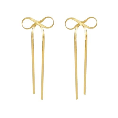 BAYLAY Bow Earrings for Women, 18K Gold Plated Bow Dangle Earrings Dangling Dangly Gold Earrings for Women Trendy for Wedding Prom Aretes para Mujer Gold Jewelry Gifts for Woman view 2