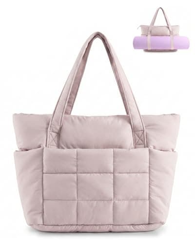 U+U Puffer Tote Bag for Women, Quilted 16" Laptop Work Tote with Yoga Mat Strap & Luggage Sleeve for Travel Gym — image 1