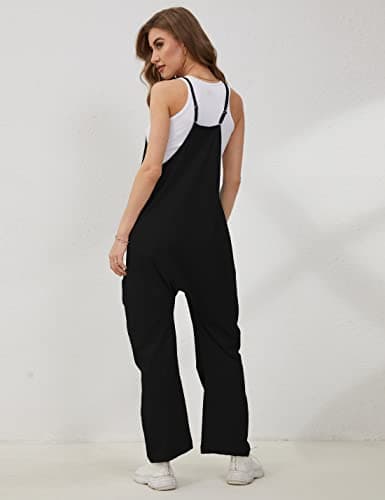 Lentta Women's Causal Jumpsuits V Neck Sleeveless Harem Overalls Stretchy Adjustable Strap Romper with Pockets view 5