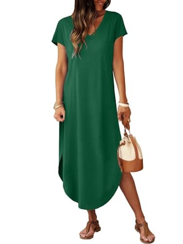 RUMIA Summer Casual Maxi Dresses for Women- Women's V Neck Cap Sleeve Long Sundress with Pockets Beach Vacation view 2