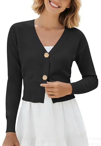 Women’s Spring V Neck Cardigan Lightweight Cropped Button Down Knit Sweater for Layering,Office Casual Wear view 4