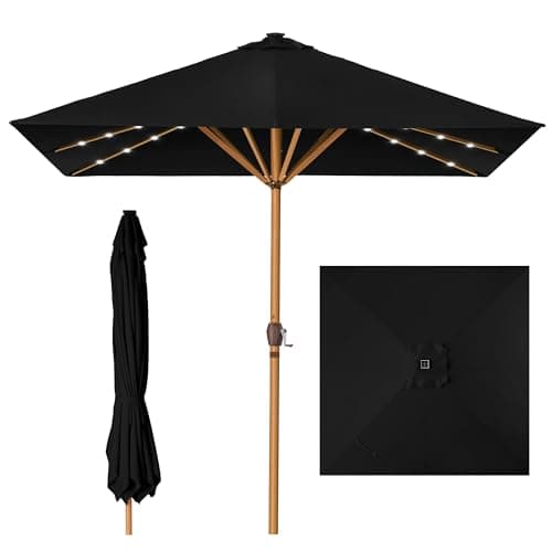 Best Choice Products 9ft Deep Square Solar Powered LED Lighted Patio Umbrella w/Woodgrain Pattern, UV-Resistant Fabric, Hand Crank - Black view 1
