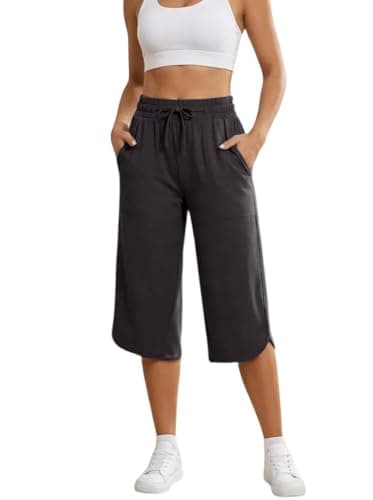 gaimoliso Drawstring Capri Pants for Women Casual Wide Leg Yoga High Waist Capri Pants Pockets Loose Soft Sweatpants — image 1