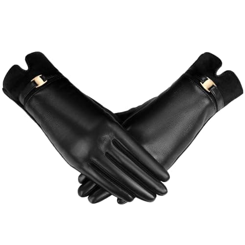 Winter Leather Gloves for Women PU Touchscreen Warm Driving Texting Gloves — image 1