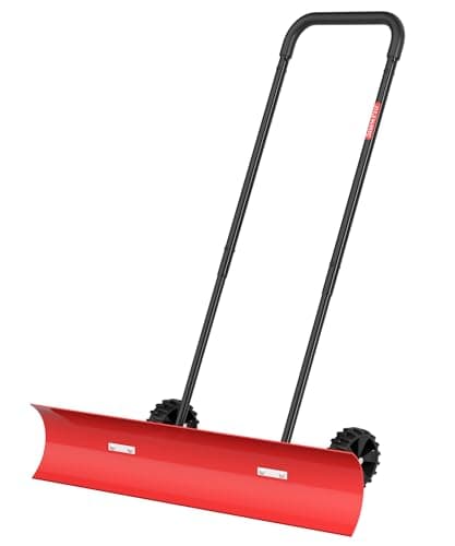 38 Inch Snow Shovel for Driveway, Brewin SnowPro Bi-Direction Heavy Duty Snow Pusher with Wheels and Angled Blade for Efficient Snow Removal, Back Saver Snow Plow for Doorway Sidewalk — image 1