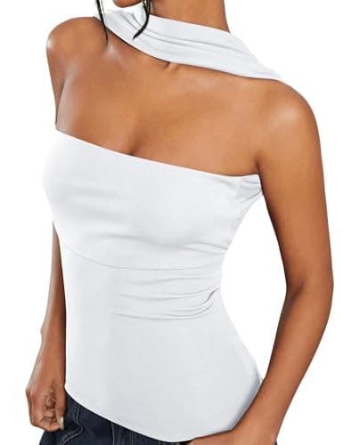 ACCPUR Ruched Strapless Halter Tube Top for Women Sexy Open Back Slim Fit Bandeau Shirt Sleeveless Off Shoulder Tank Clubwear — image 1
