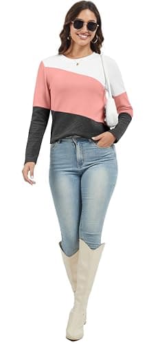 Jeqeocafy Women's Color Block Tunics Tops Crewneck Long Sleeve Shirts Casual Pullover Loose Fit T-Shirt view 2