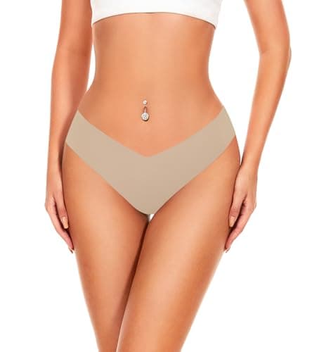 Hellopopgo Seamless Thongs For Women V-waisted No Show Thong Seamless Panties Breathable Comfortable Underwear Womens 6-Pack view 2