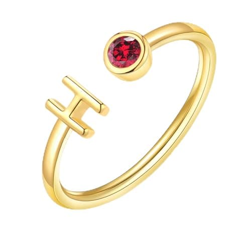 ZNBOH Gold Birthstone Initial Rings for Women Non Tarnish Dainty 14K Gold Plated Adjustable Letter Ring for Women Stackable Cute Thumb Pinky Fashion Unique Open Simple Birthday Gifts Jewelry — image 1