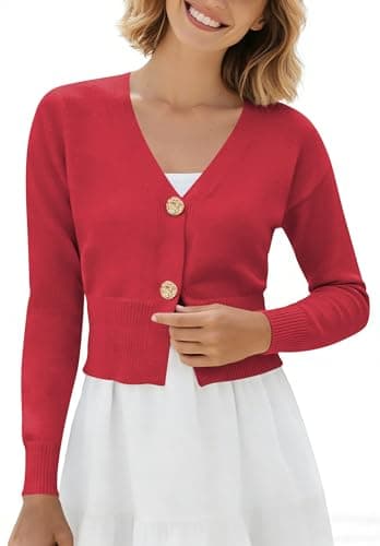 Women’s Spring V Neck Cardigan Lightweight Cropped Button Down Knit Sweater for Layering,Office Casual Wear view 4