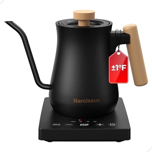Narcissus P901 Gooseneck Electric Kettle with ±1℉ Temperature Control Function, 1200 Watt Rapid Boiling in 5 Mins, Max 6 Hours Keeping Warm, 304 Stainless Steel Interior, BPA Free, Black view 1