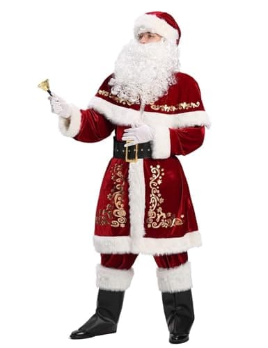 Togake Christmas Santa Clause Costume For Men 12pcs Set Deluxe Velvet Adult Santa Suit view 2