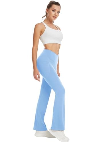 DLOODA Women's Yoga Pants with Pockets No Front Seam Crossover High Waisted Flare Leggings Tummy Control Bootcut Pants view 6