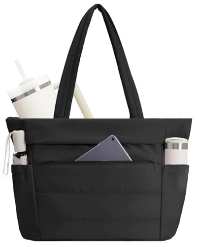 WANDF Work Tote Bag for Women, Puffy 15.6" Laptop Bag with Cup Holder, Quilted Handbag Travel Gym Bag for Nurse Teacher — image 1