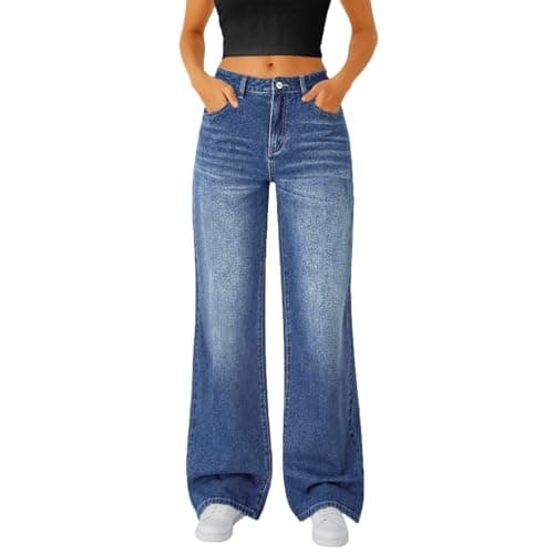 Slakkenreis Woman Wide Leg Jeans High Waisted Baggy Jeans Boyfriend Jean Elastic Waist Stretchy Jean Straight Leg Denim Pants view 4