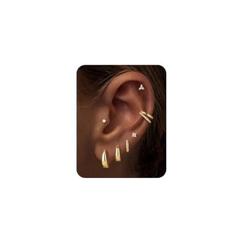 Turandoss 7 Pairs Gold Hoop Earrings for Women, 14K Gold Plated Hypoallergenic Small Huggie Hoops Earrings CZ Stud Earrings Stack, Cartilage Piercing Jewelry for Multiple Piercings — image 1