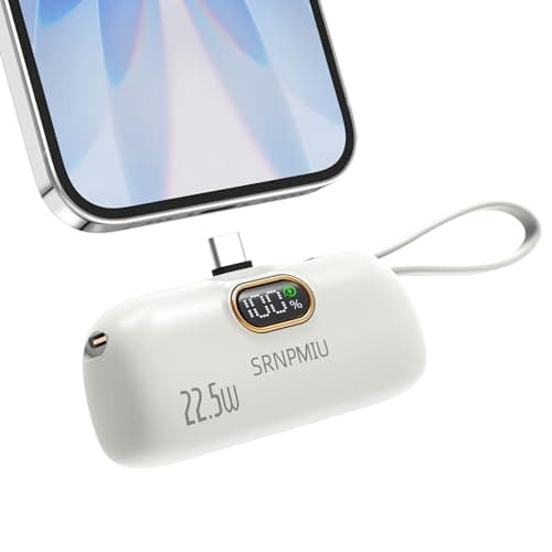 Portable Charger for iPhone 17/16/15 Series, 5000mAh Mini Power Bank with Built-in USB C Connector, 22.5W Fast Charging Battery Pack for Samsung Galaxy S25/S24/S23 Series, iPad, AirPods etc (White)