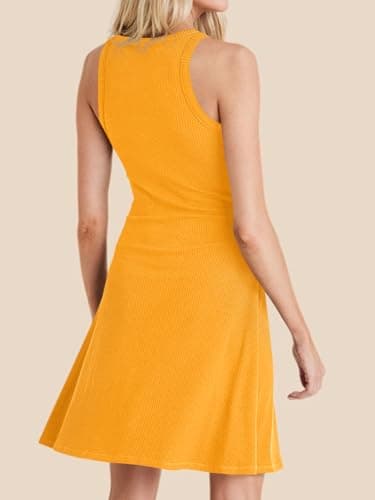 Wenrine Womens Summer Casual Tank Dress Ribbed Knit Sleeveless Crewneck A Line Mini Dresses view 2