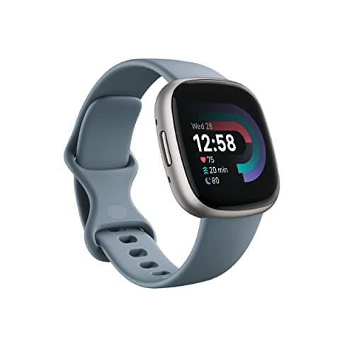 Fitbit Versa 4 Fitness Smartwatch with Daily Readiness, GPS, 24/7 Heart Rate, 40+ Exercise Modes, Sleep Tracking and more, Waterfall Blue/Platinum, One Size (S & L Bands Included) — image 1