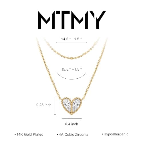 MTMY Dainty Layered Heart Necklace for Women, 14K Gold Plated CZ Love Heart Pendant Choker Necklace with Adjustable Chain Jewelry Gift view 5