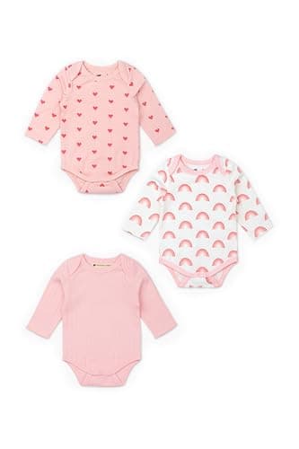 MONICA + ANDY Baby Organic Long Sleeve Jack and Jill Bodysuit, Pink, 6-9m
