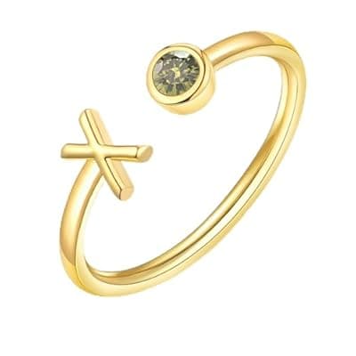 ZNBOH Gold Birthstone Initial Rings for Women Non Tarnish Dainty 14K Gold Plated Adjustable Letter Ring for Women Stackable Cute Thumb Pinky Fashion Unique Open Simple Birthday Gifts Jewelry