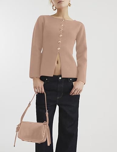 MSBESYOR Button Up Cardigan Sweater for Women Long Sleeve Lightweight Knit Business Blazer Tops view 4