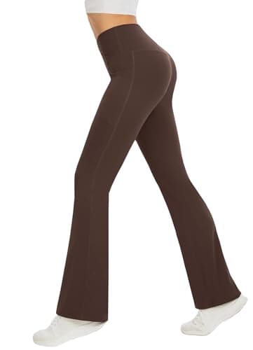 DLOODA Women's Yoga Pants with Pockets No Front Seam Crossover High Waisted Flare Leggings Tummy Control Bootcut Pants view 4